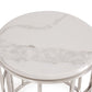HomeRoots Stylish Round Geometric End or Side Table With Silver And White Marble Finish