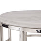 HomeRoots Stylish Round Geometric End or Side Table With Silver And White Marble Finish