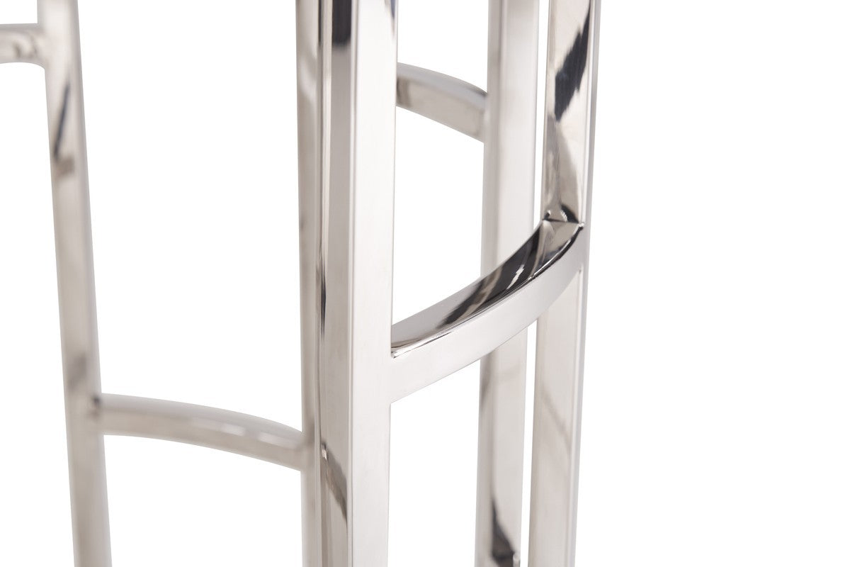 HomeRoots Stylish Round Geometric End or Side Table With Silver And White Marble Finish