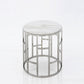 HomeRoots Stylish Round Geometric End or Side Table With Silver And White Marble Finish
