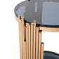 HomeRoots Stylish Round Smoked Glass End Table With Rose Gold Base