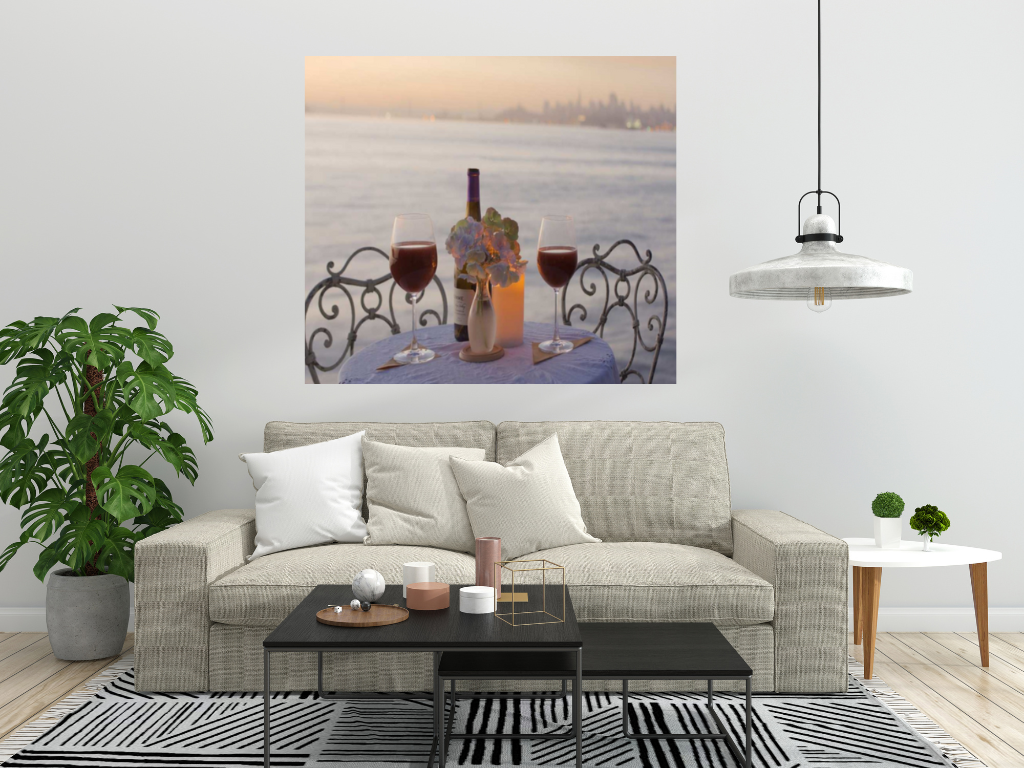 HomeRoots Sunset Wine Night For Two City 4 Giclee Wrap Canvas Wall Art