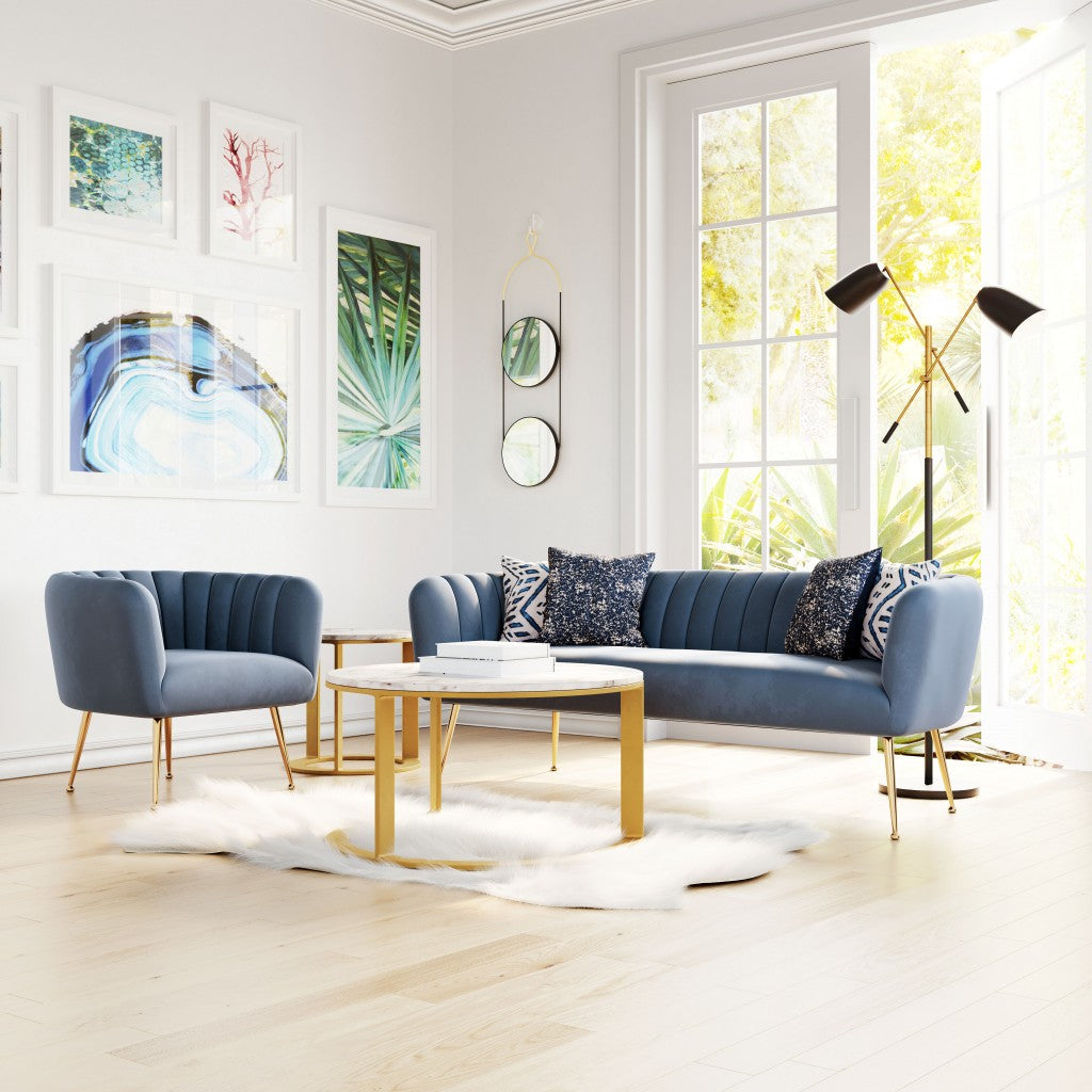 HomeRoots Super Soft Vertical Channel Accent Club Chair in Gray and Gold Finish