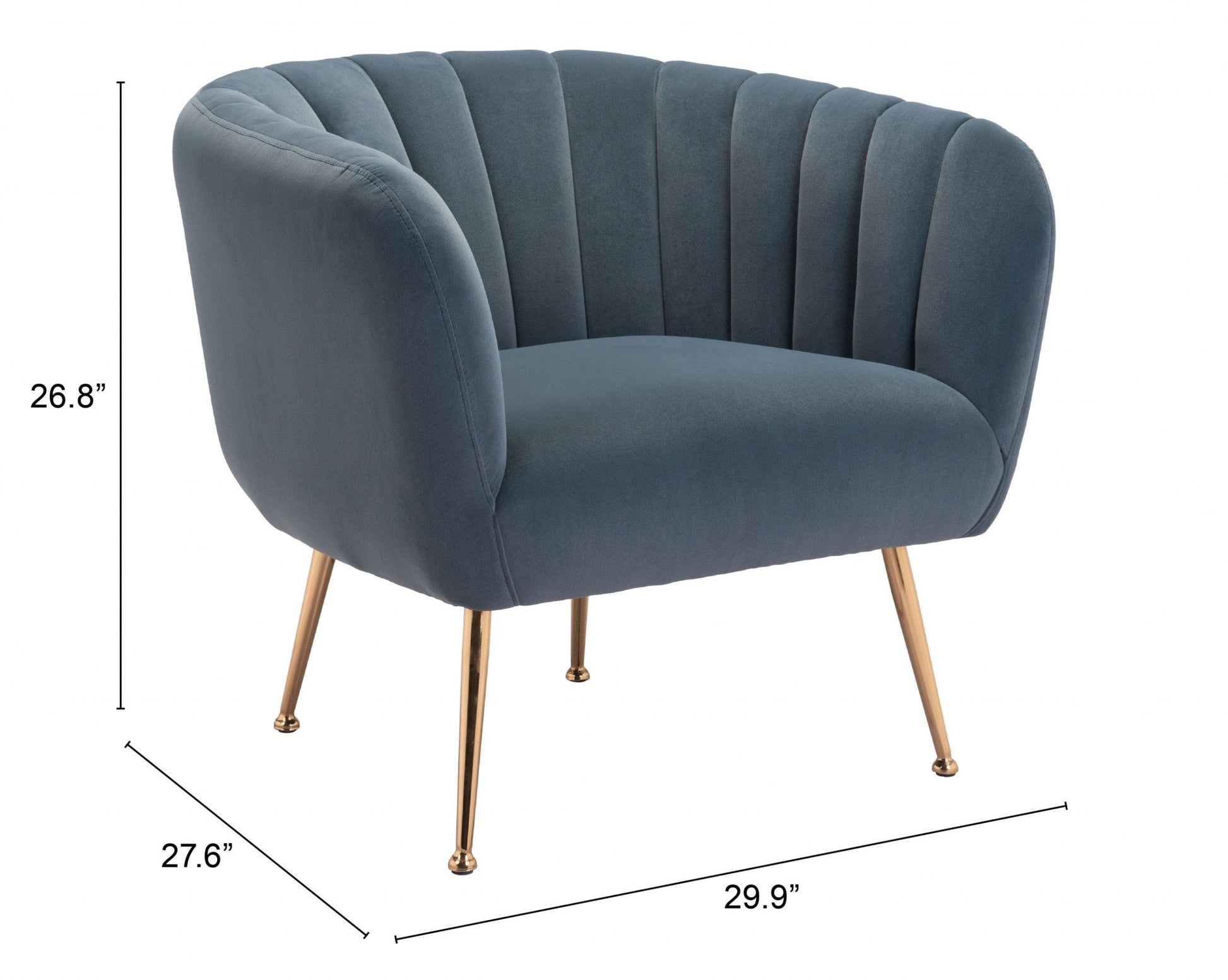 HomeRoots Super Soft Vertical Channel Accent Club Chair in Gray and Gold Finish