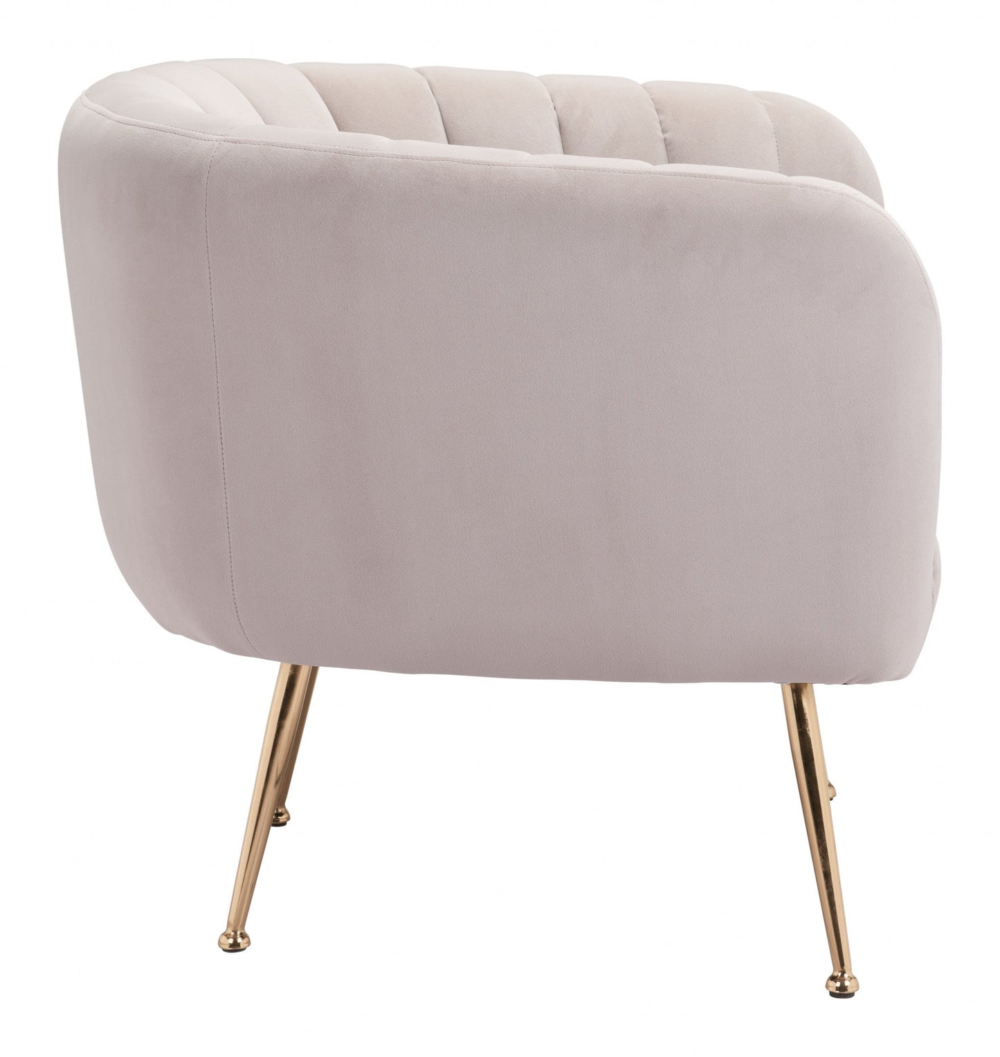 HomeRoots Super Soft Vertical Channel Accent Club Chair in Ivory and Gold Finish