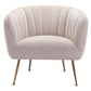 HomeRoots Super Soft Vertical Channel Accent Club Chair in Ivory and Gold Finish