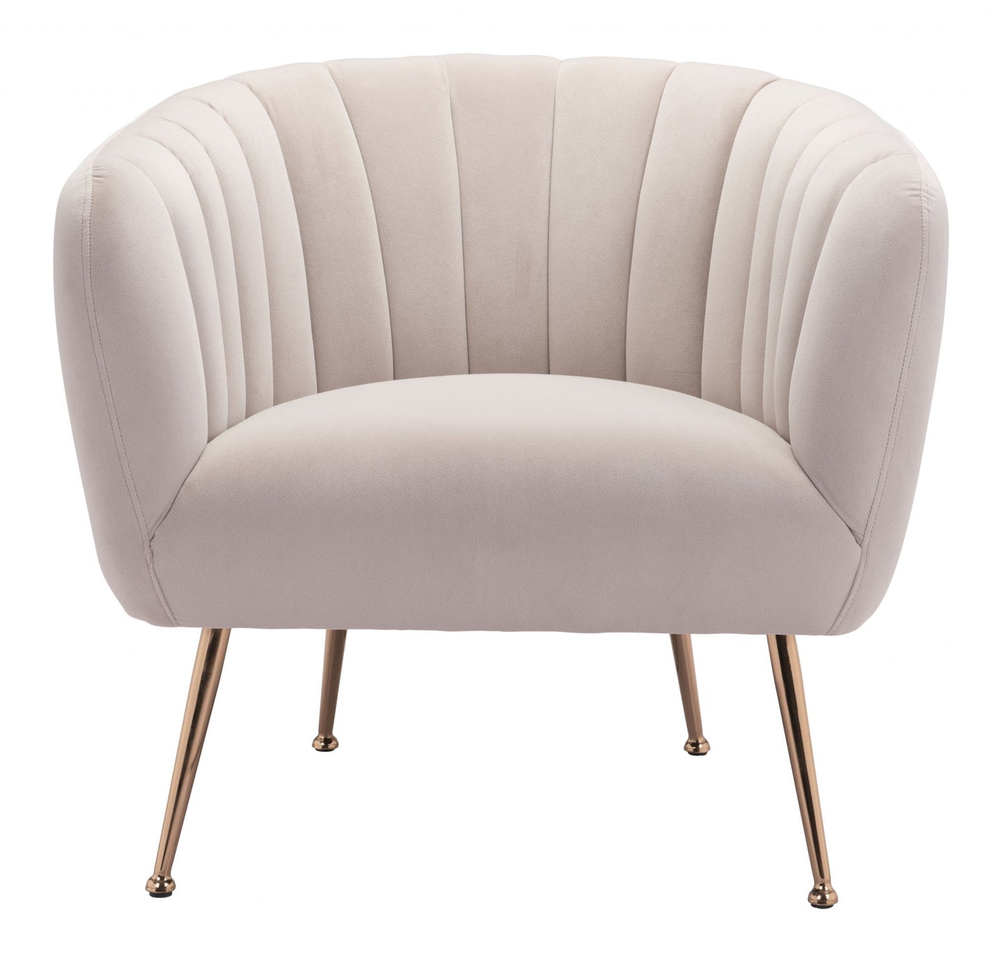 HomeRoots Super Soft Vertical Channel Accent Club Chair in Ivory and Gold Finish
