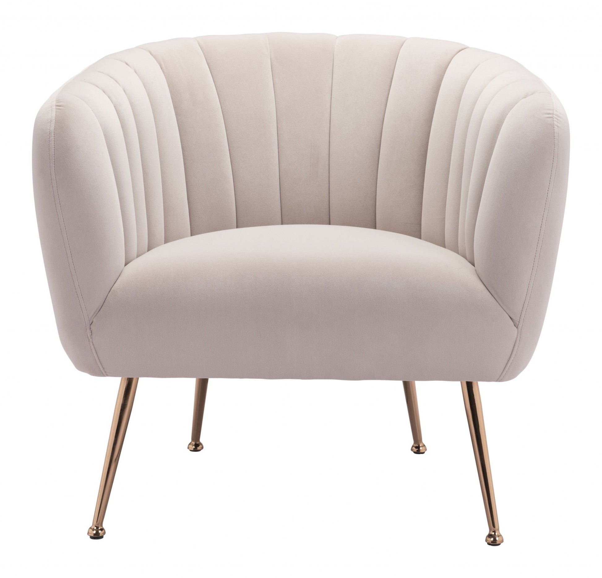 HomeRoots Super Soft Vertical Channel Accent Club Chair in Ivory and Gold Finish