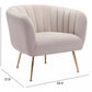 HomeRoots Super Soft Vertical Channel Accent Club Chair in Ivory and Gold Finish