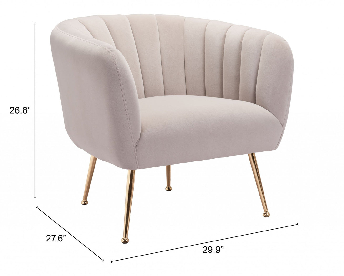 HomeRoots Super Soft Vertical Channel Accent Club Chair in Ivory and Gold Finish
