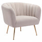HomeRoots Super Soft Vertical Channel Accent Club Chair in Ivory and Gold Finish