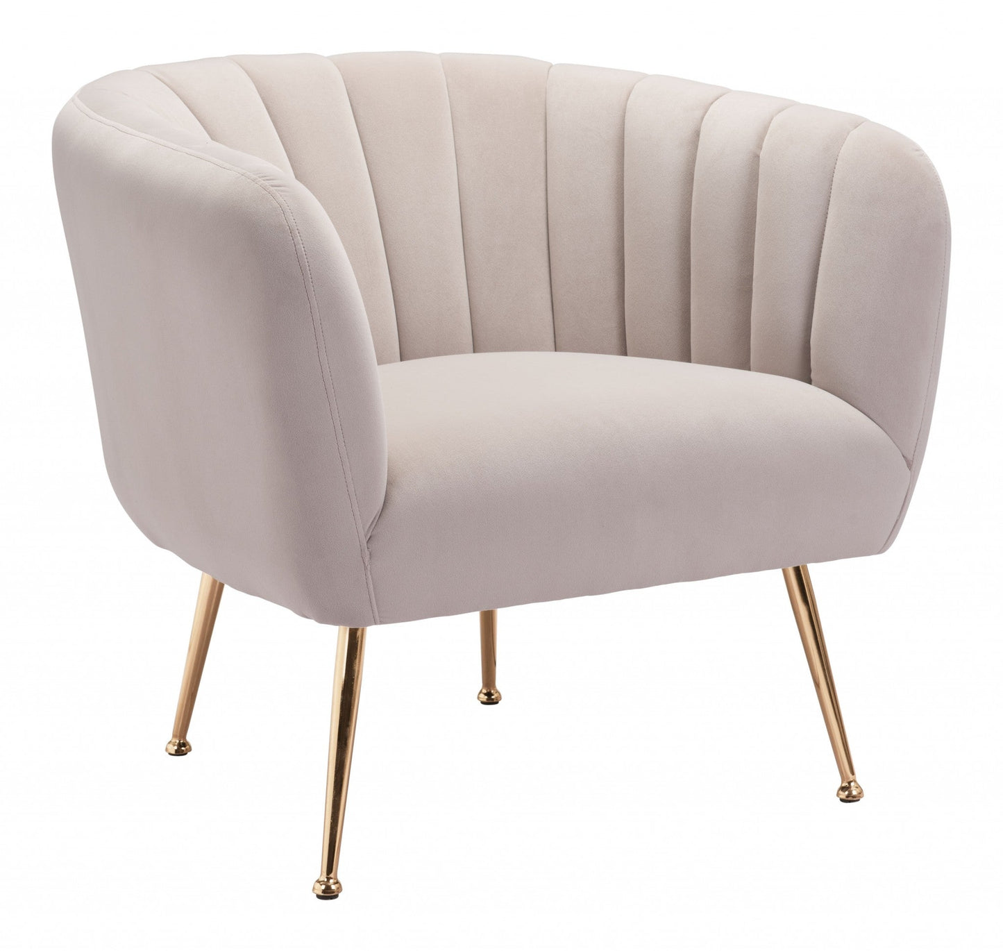 HomeRoots Super Soft Vertical Channel Accent Club Chair in Ivory and Gold Finish