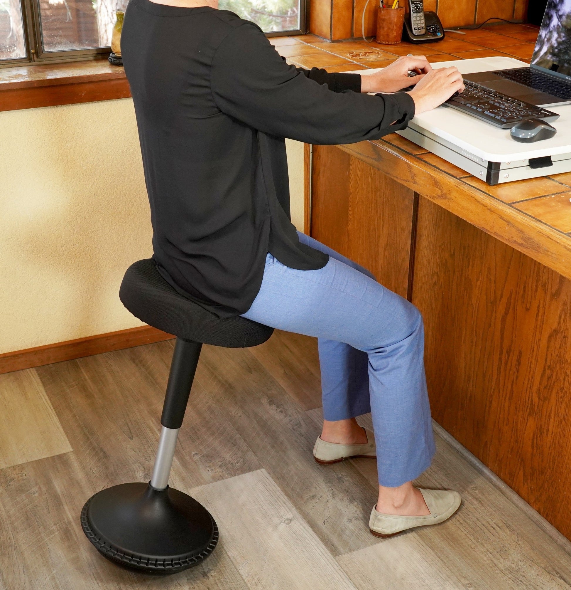 HomeRoots Tall Swivel Active Balance Chair in Black Finish