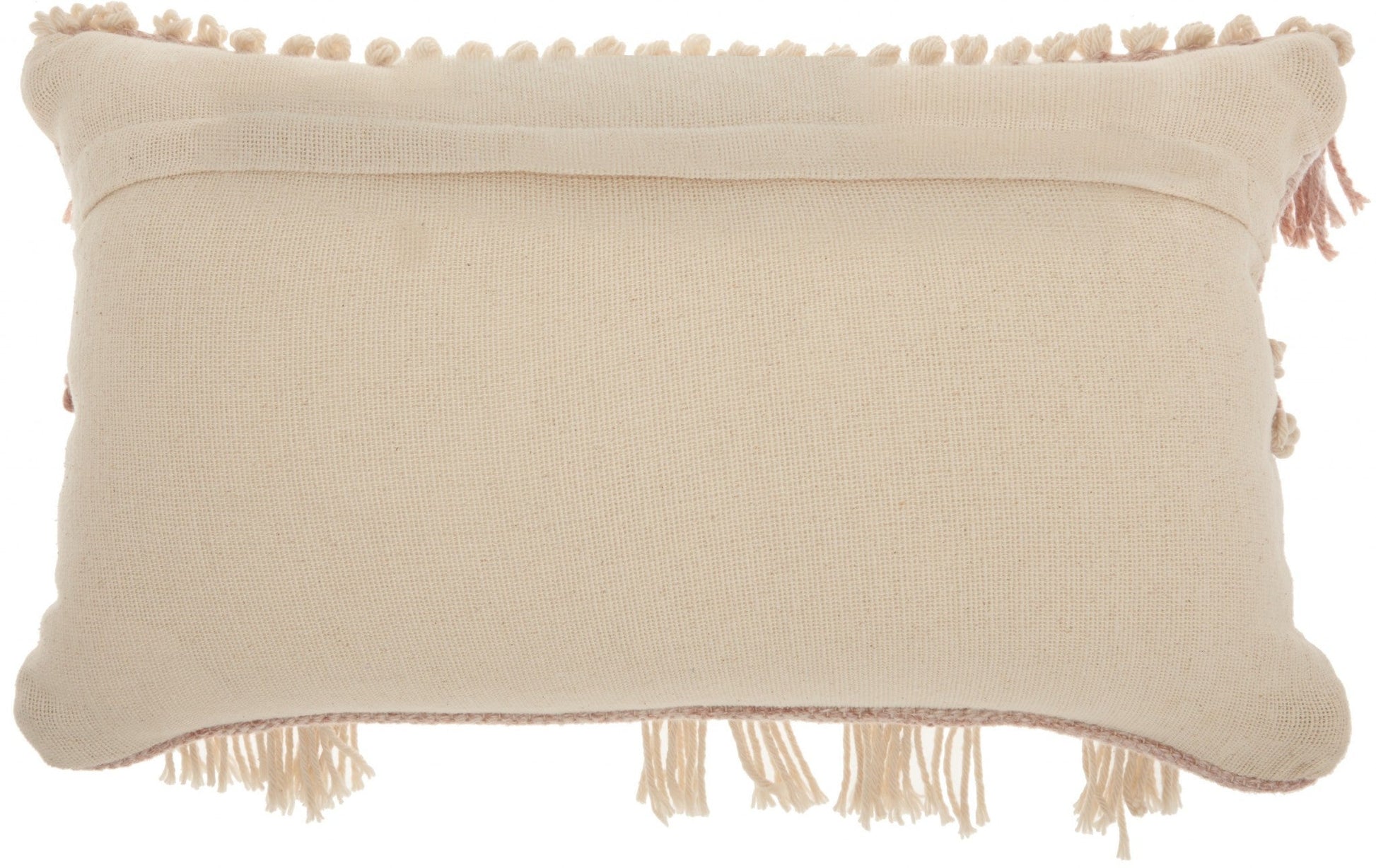HomeRoots Tea Pink and White Macrame Lumbar Pillow