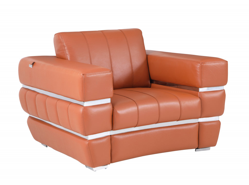 HomeRoots Terra Cotta Stripe Top Grade Italian Leather Chair