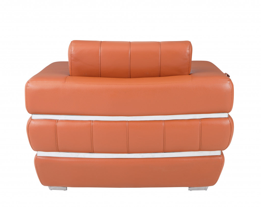 HomeRoots Terra Cotta Stripe Top Grade Italian Leather Chair
