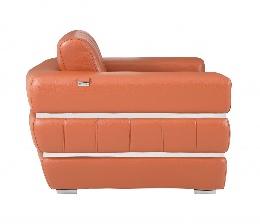 HomeRoots Terra Cotta Stripe Top Grade Italian Leather Chair