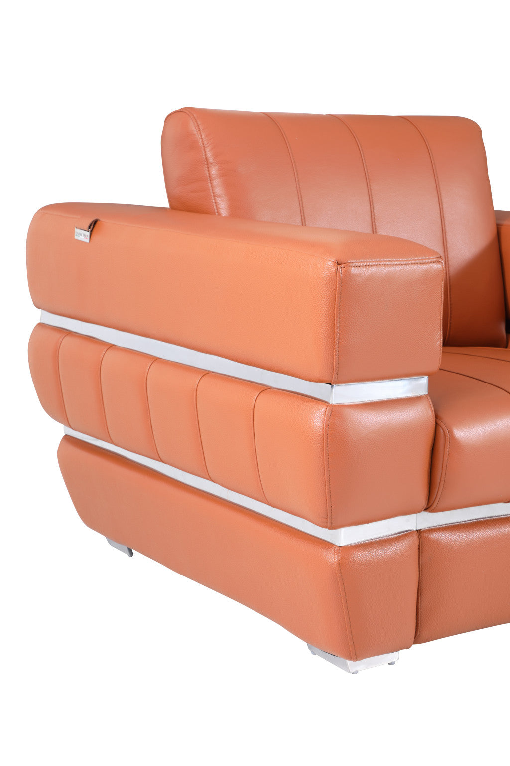 HomeRoots Terra Cotta Stripe Top Grade Italian Leather Chair