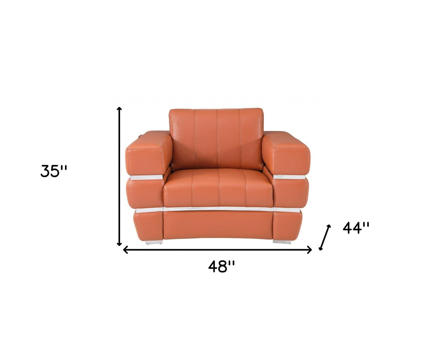 HomeRoots Terra Cotta Stripe Top Grade Italian Leather Chair