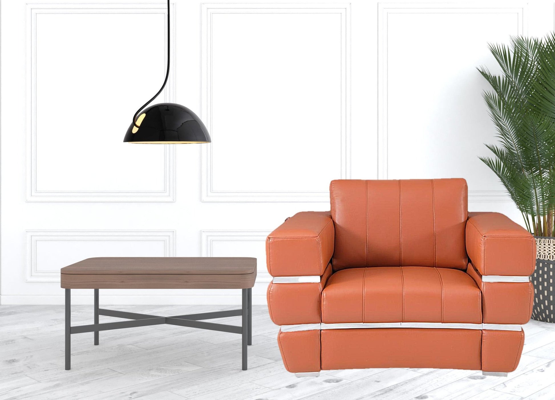 HomeRoots Terra Cotta Stripe Top Grade Italian Leather Chair