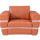 HomeRoots Terra Cotta Stripe Top Grade Italian Leather Chair