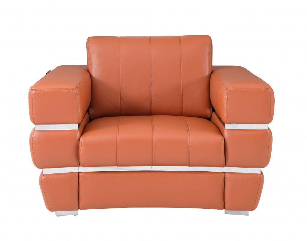 HomeRoots Terra Cotta Stripe Top Grade Italian Leather Chair