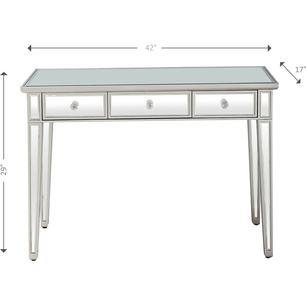 HomeRoots Three Drawer Console Table in Silver Finish