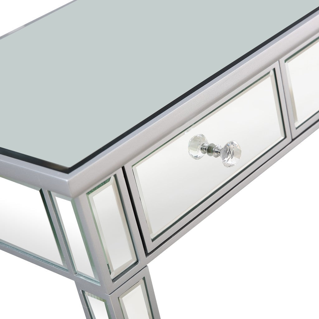 HomeRoots Three Drawer Console Table in Silver Finish