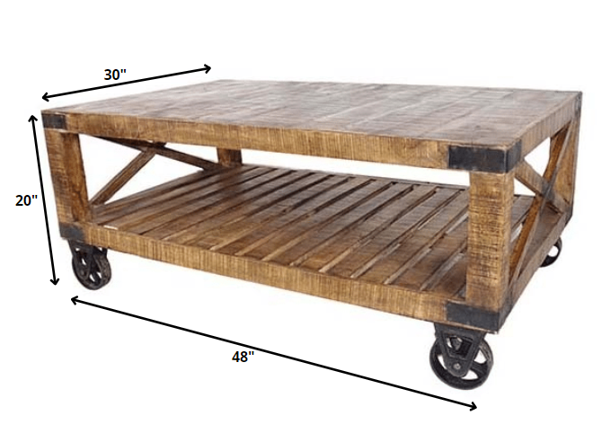 HomeRoots Traditional Cart Style Wooden Coffee Table in Natural Finish