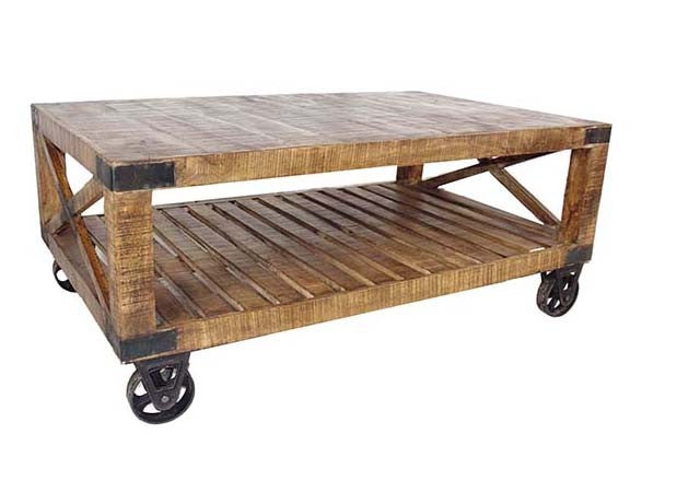 HomeRoots Traditional Cart Style Wooden Coffee Table in Natural Finish