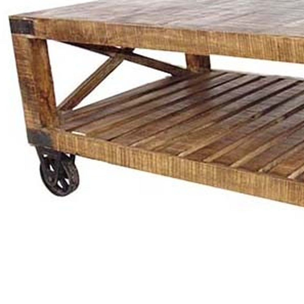 HomeRoots Traditional Cart Style Wooden Coffee Table in Natural Finish