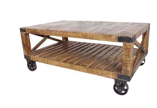 HomeRoots Traditional Cart Style Wooden Coffee Table in Natural Finish