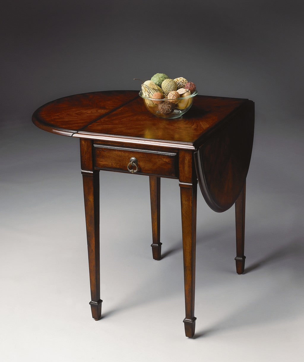 HomeRoots Traditional Drop Leaf Table in Cherry Brown Finish