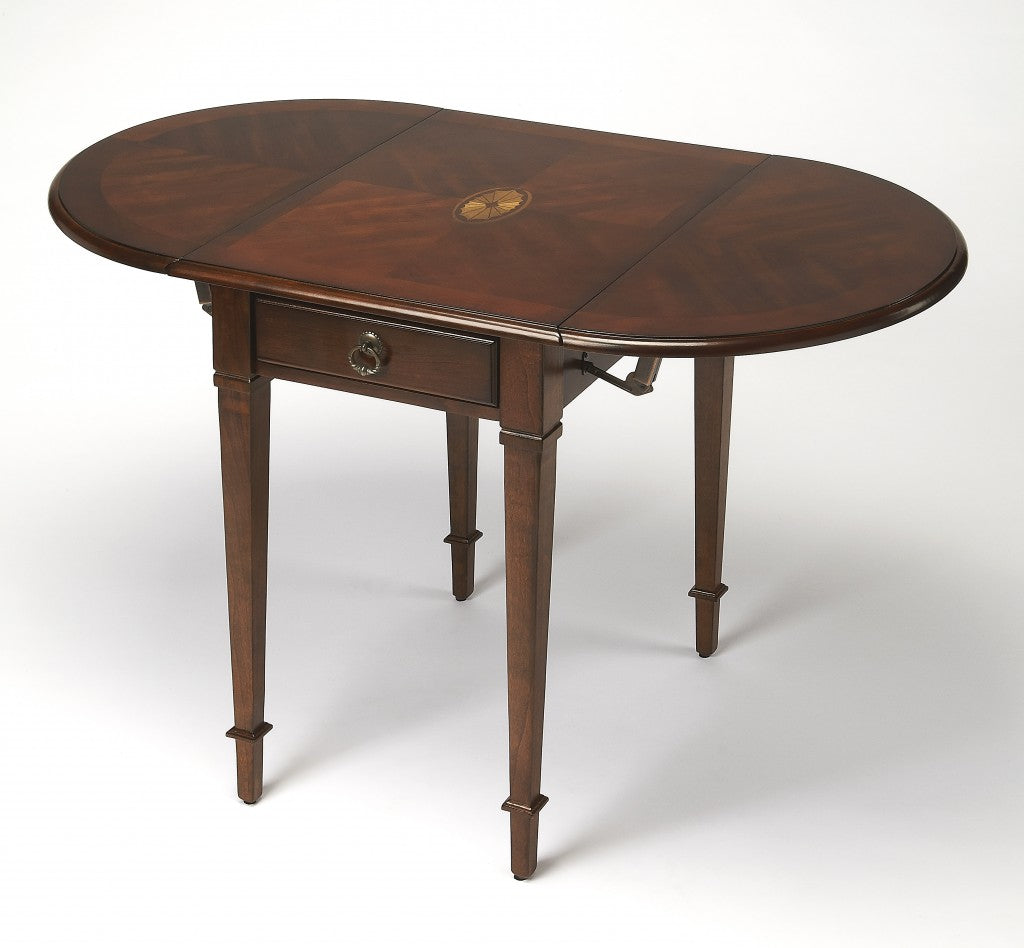 HomeRoots Traditional Drop Leaf Table in Cherry Brown Finish