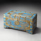 HomeRoots Traditional Hand Painted Brass Inlay Storage Trunk in Blue Finish