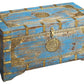 HomeRoots Traditional Hand Painted Brass Inlay Storage Trunk in Blue Finish