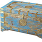 HomeRoots Traditional Hand Painted Brass Inlay Storage Trunk in Blue Finish
