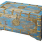 HomeRoots Traditional Hand Painted Brass Inlay Storage Trunk in Blue Finish