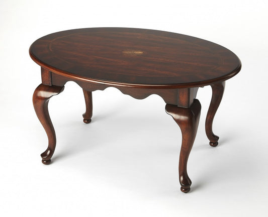 HomeRoots Traditional Oval Coffee Table in Cherry Wood Finish