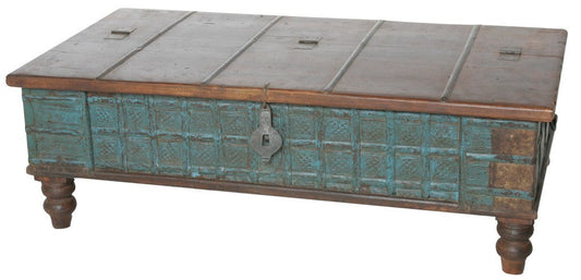 HomeRoots Traditional Storage Trunk Coffee Table With Brown and Green Finish