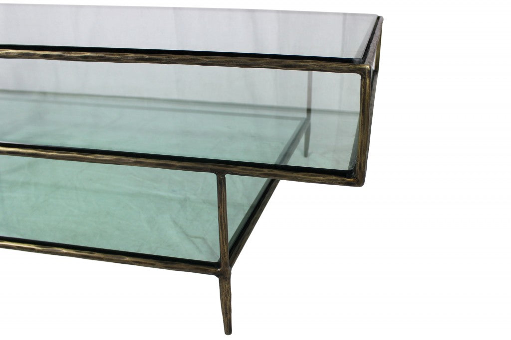 HomeRoots Triple Layered Coffee Table in Clear Glass Finish