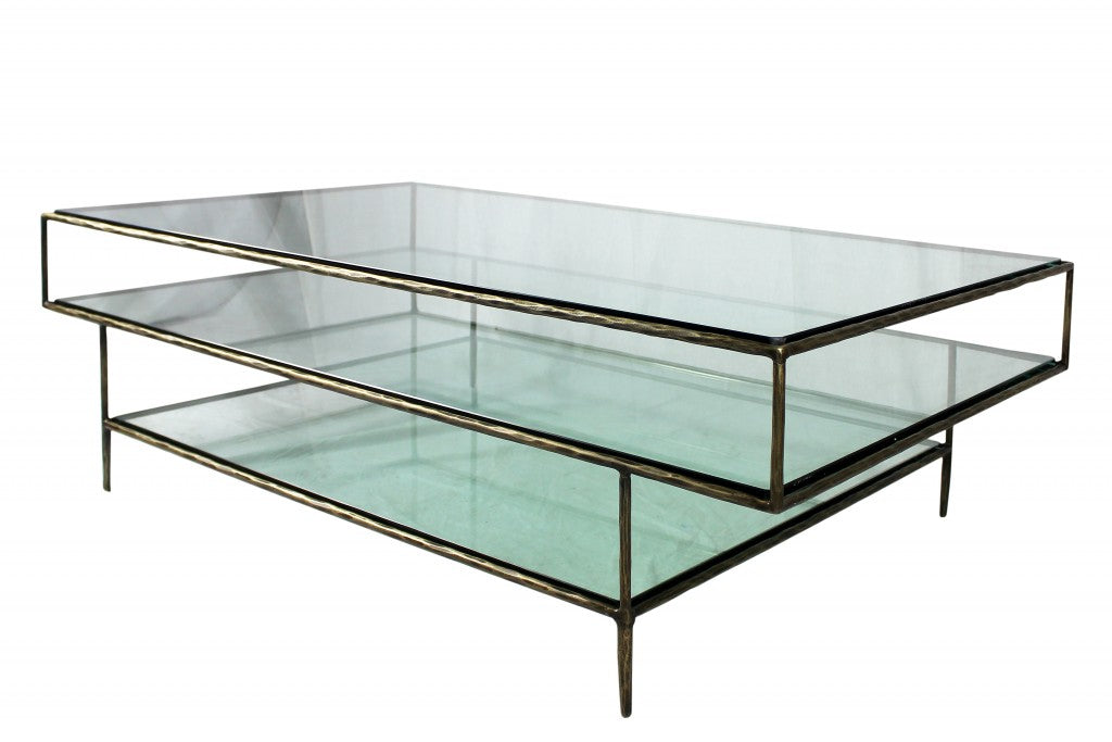 HomeRoots Triple Layered Coffee Table in Clear Glass Finish