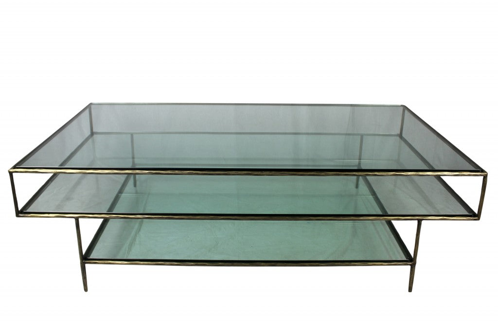 HomeRoots Triple Layered Coffee Table in Clear Glass Finish