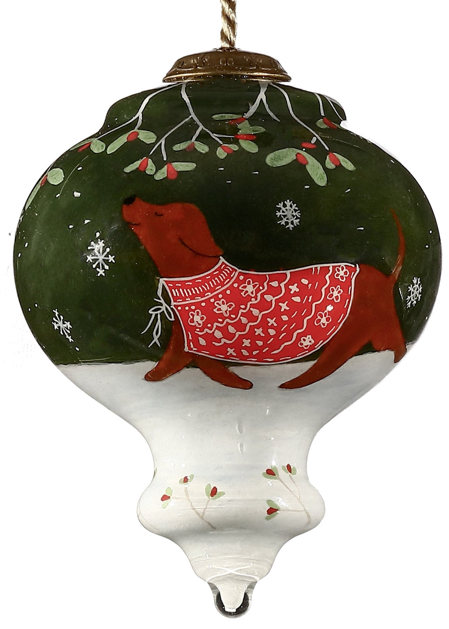 HomeRoots Trotting Dog in Comfy Christmas Attire Hand Painted Mouth Blown Glass Ornament