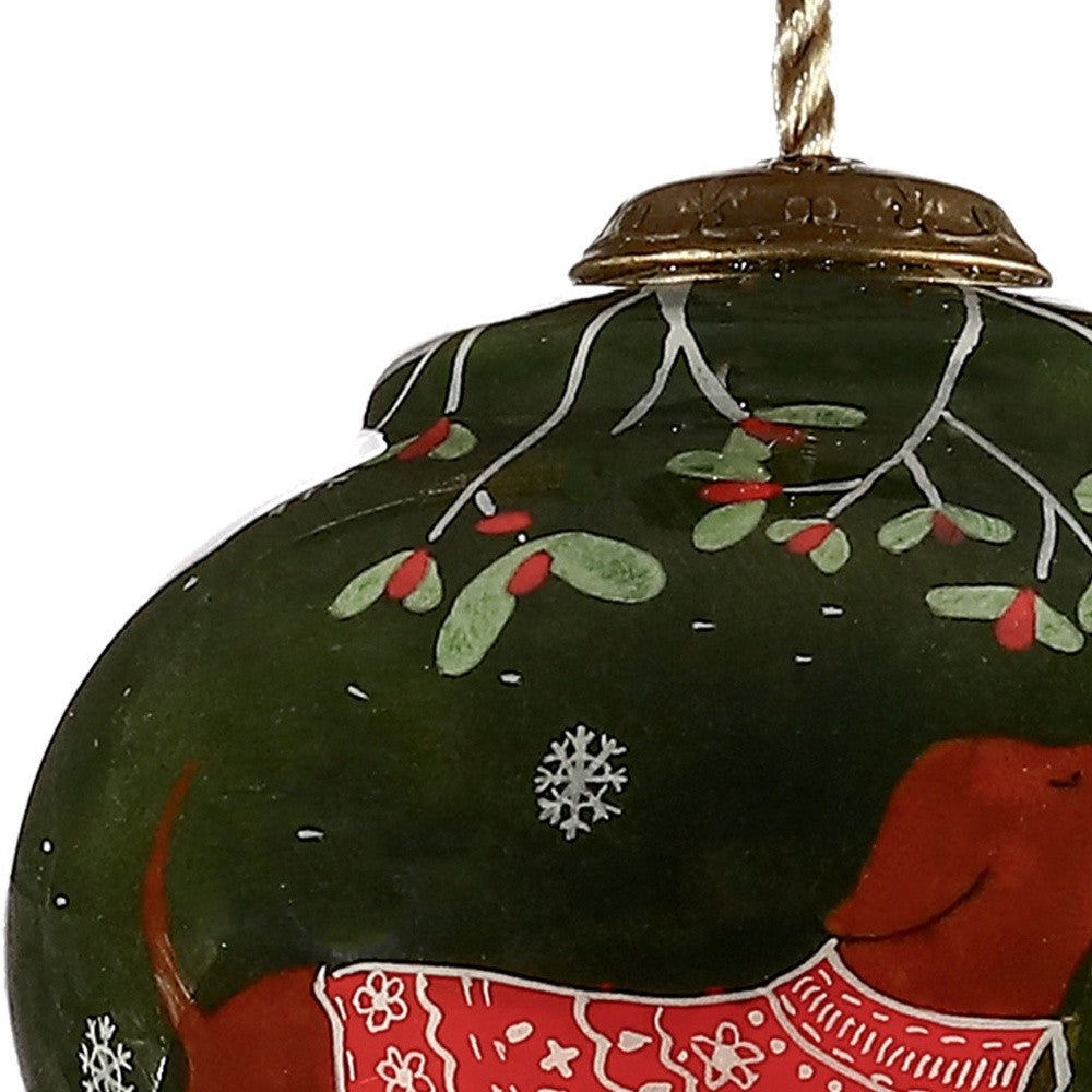 HomeRoots Trotting Dog in Comfy Christmas Attire Hand Painted Mouth Blown Glass Ornament