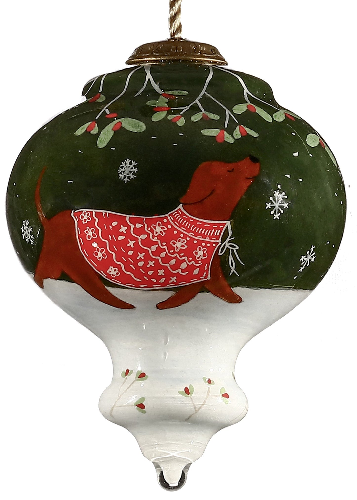 HomeRoots Trotting Dog in Comfy Christmas Attire Hand Painted Mouth Blown Glass Ornament