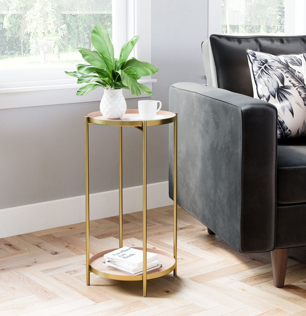 HomeRoots Two Level Side Table With White and Gold Finish