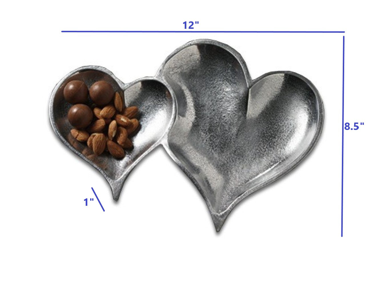 HomeRoots Two Section Silver Heart Shaped Tray With Textured Finish