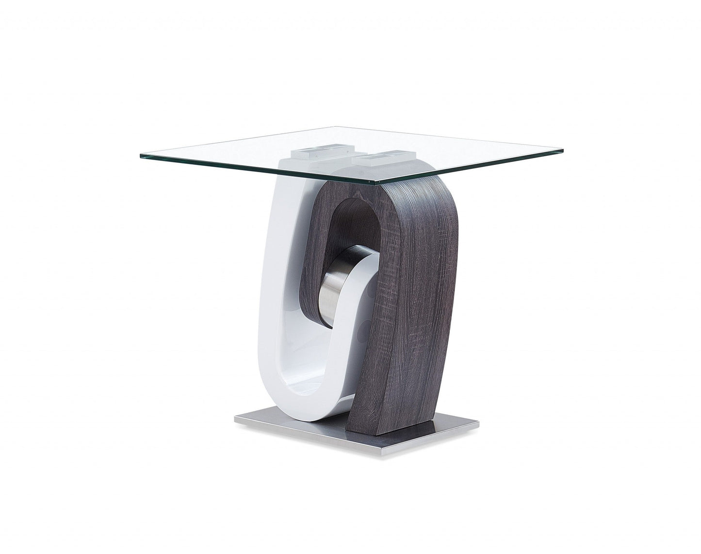 HomeRoots Ultra Modern Glass Top End Table With White and Dark Grey Finish