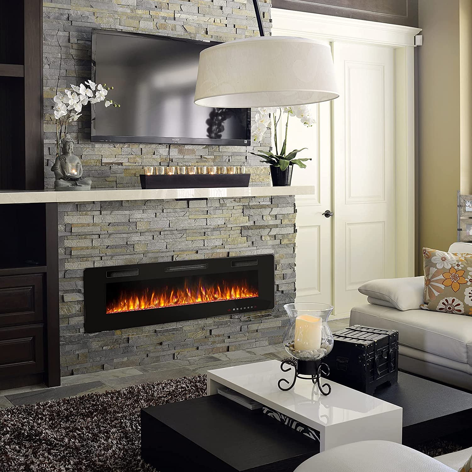 HomeRoots Ultra Thin Wall Mounted Electric Fireplace